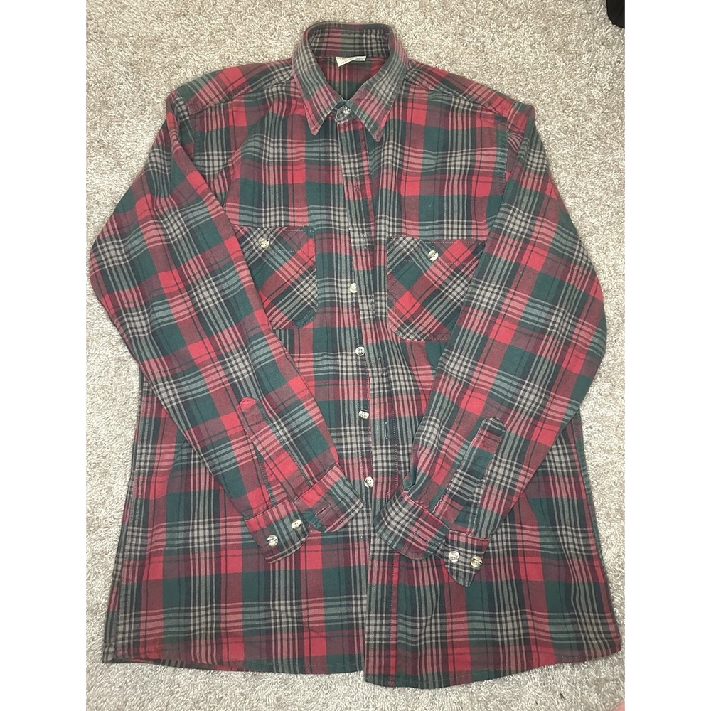 VTG 80s 90s Five Brothers Heavy Flannel Shirt Men's Tallman L Large Plaid USA